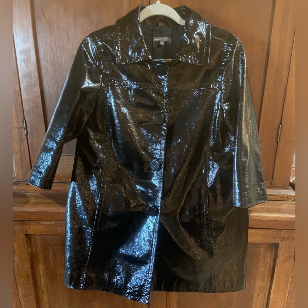 Vince Patent Leather Black Trench Raincoat